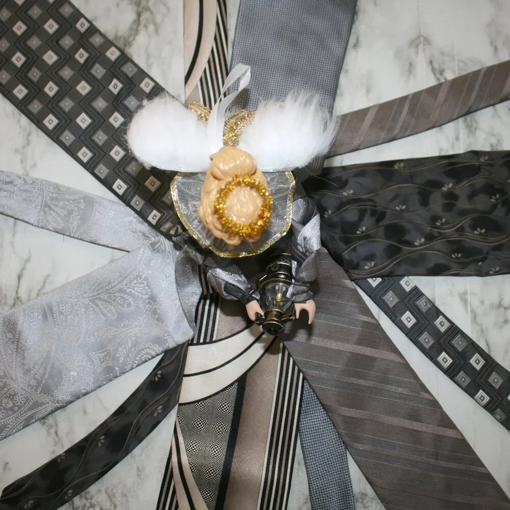 UPCYCLED Angel Necktie Wall Art Tree Topper Christmas Home Decor Grey